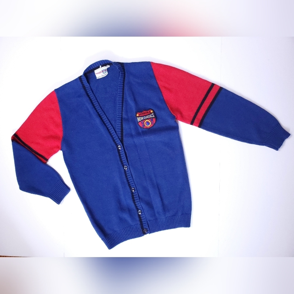 Wrangler Vintage Blue Red Academic Letterman Acrylic Collegiate Cardigan Sweater